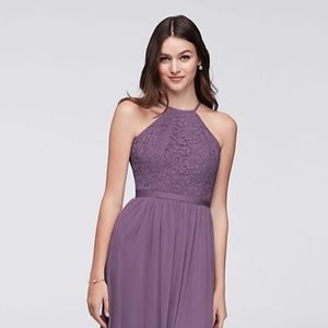 David's Open-Back Lace and Mesh Bridesmaid Dress
